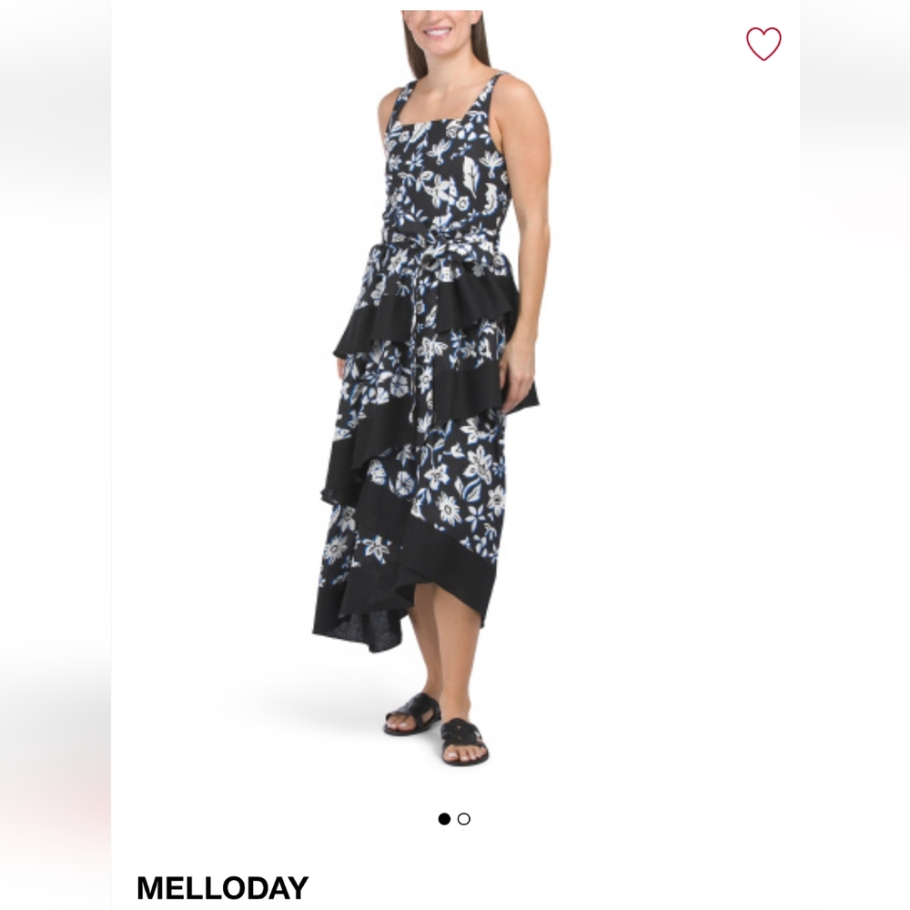 Melloday size large black and blue flower floral dress